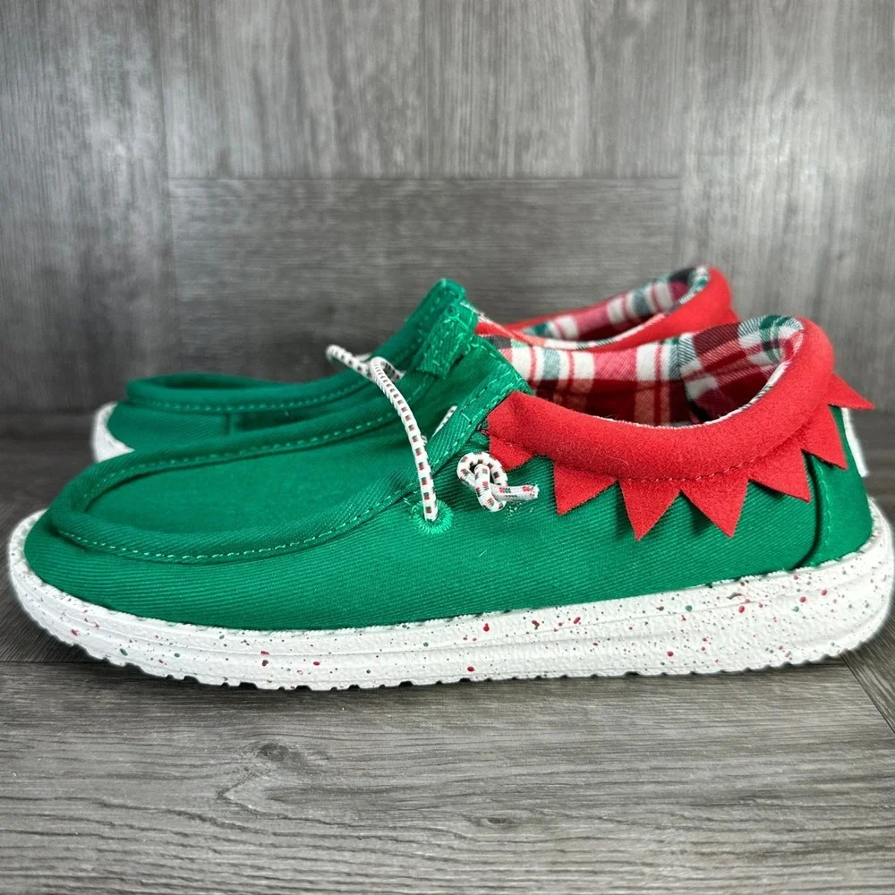 Hey Dude Wendy Elf Toddler Size 10 Green Red Christmas Holiday Slip On NEW